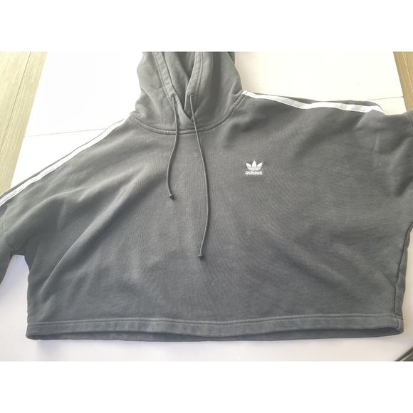 Adidas ADICOLOR CLASSICS CROP HOODIE M Black White Originals Cropped Trefoil - Picture 5 of 10